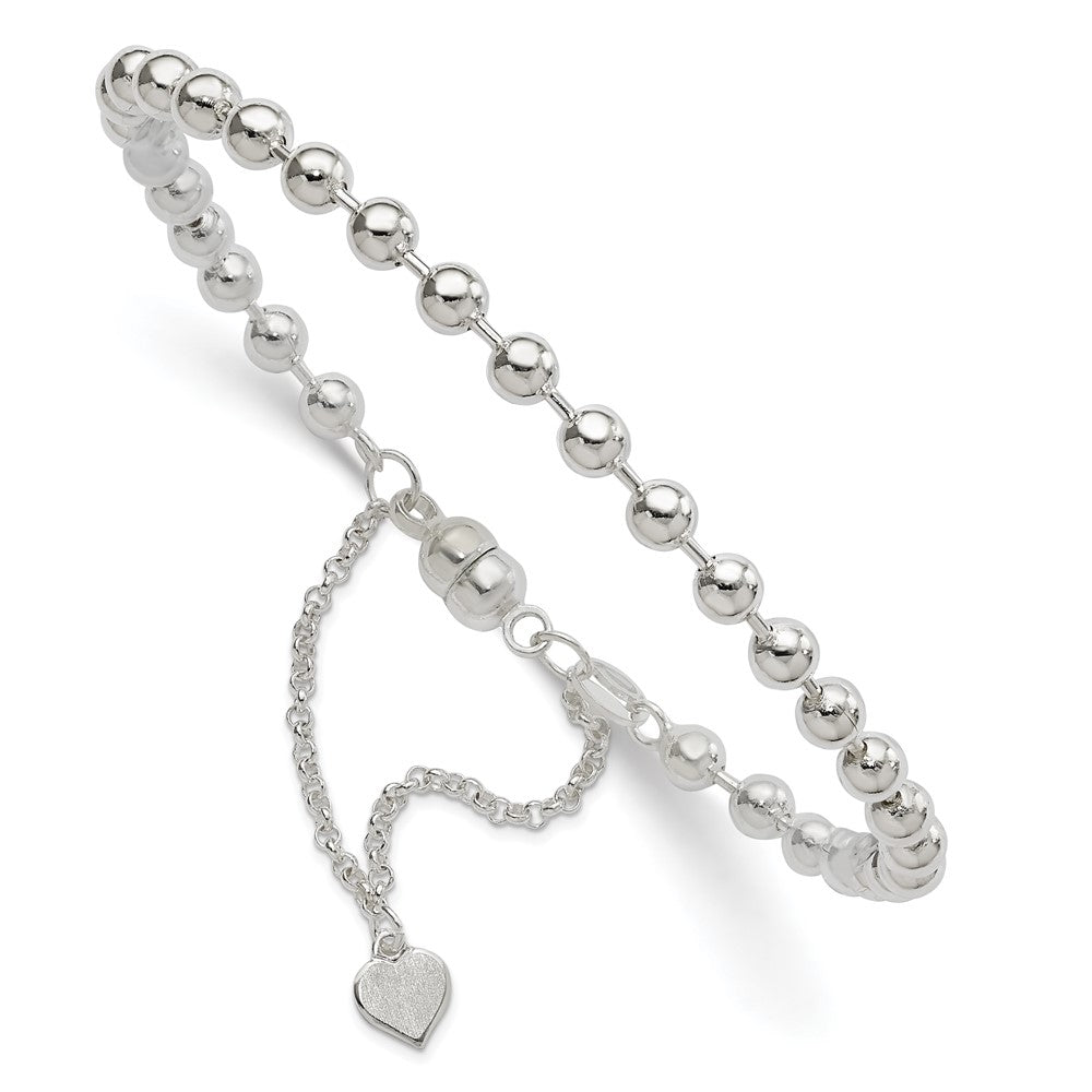 Sterlingsilber Poliert 4mm Gekugelt Dangling Herz 7.5 Zoll Charm Armband mit Magnetic Verschluss