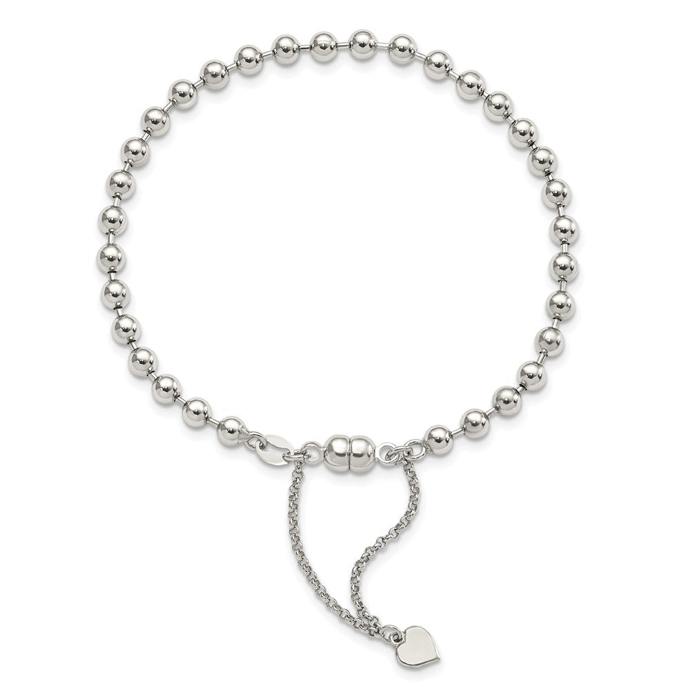 Sterlingsilber Amore La Vita Rhodiniert Poliert 4mm Gekugelt Dangling Herz 7.5 Zoll Charm Armband mit Magnetic Verschluss
