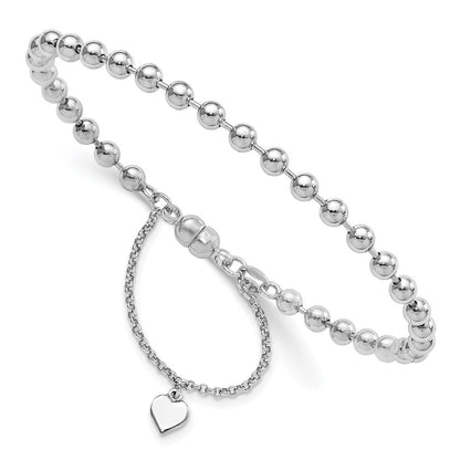 Sterlingsilber Amore La Vita Rhodiniert Poliert 4mm Gekugelt Dangling Herz 7.5 Zoll Charm Armband mit Magnetic Verschluss
