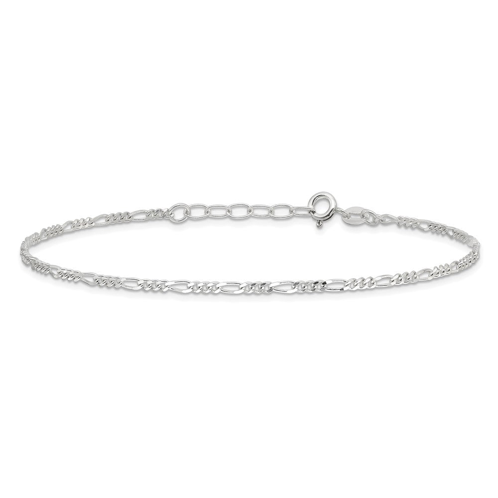 Sterlingsilber Diamantiert Poliert Figaro 9 Zoll Plus 1 Zoll Verlängerung. Fußkettchen