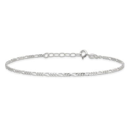 Sterlingsilber Diamantiert Poliert Figaro 9 Zoll Plus 1 Zoll Verlängerung. Fußkettchen