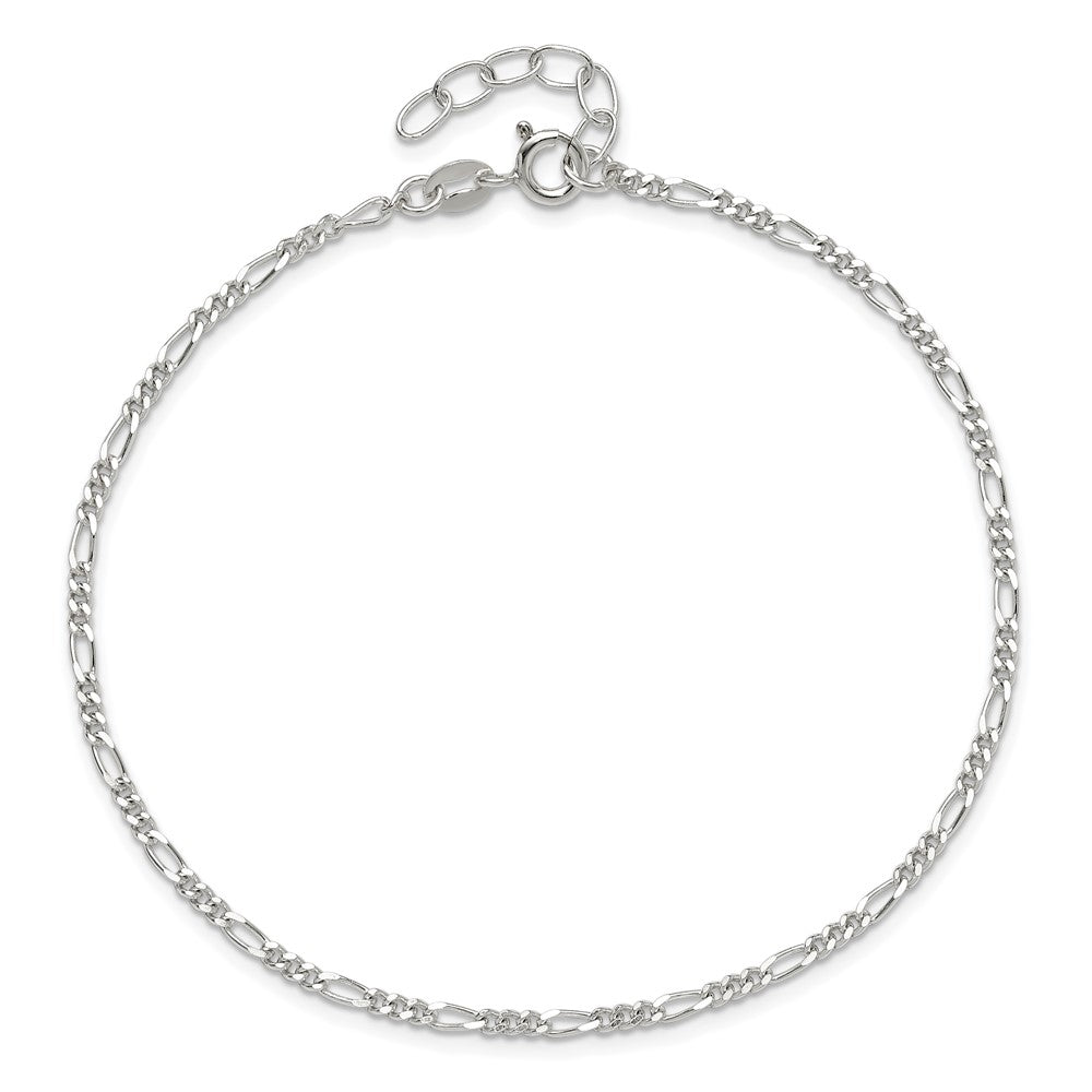 Sterlingsilber Diamantiert Poliert Figaro 9 Zoll Plus 1 Zoll Verlängerung. Fußkettchen