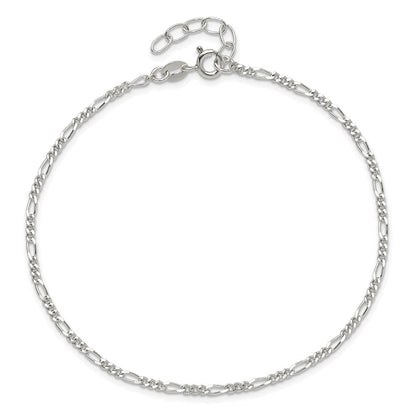 Sterlingsilber Diamantiert Poliert Figaro 9 Zoll Plus 1 Zoll Verlängerung. Fußkettchen