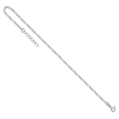 Sterlingsilber Diamantiert Poliert Figaro 9 Zoll Plus 1 Zoll Verlängerung. Fußkettchen