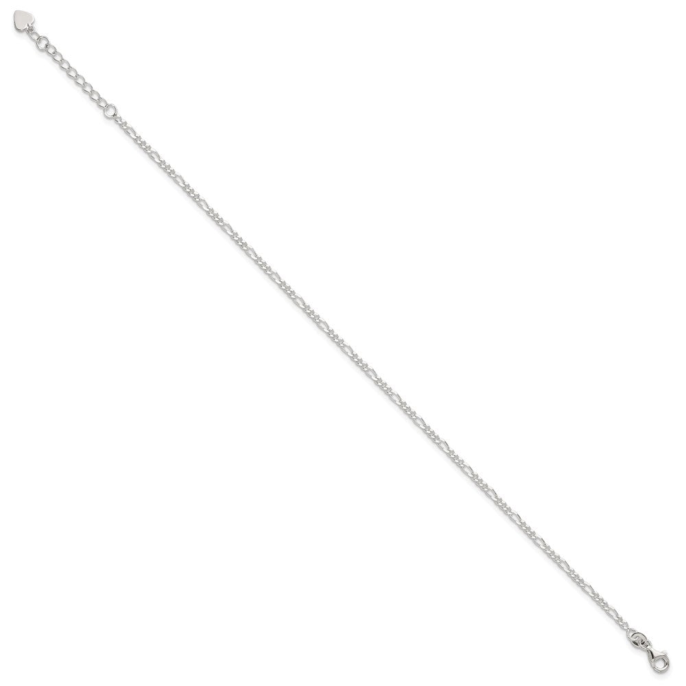 Sterlingsilber Diamantiert Poliert Figaro 9 Zoll Plus 1 Zoll Verlängerung. Fußkettchen