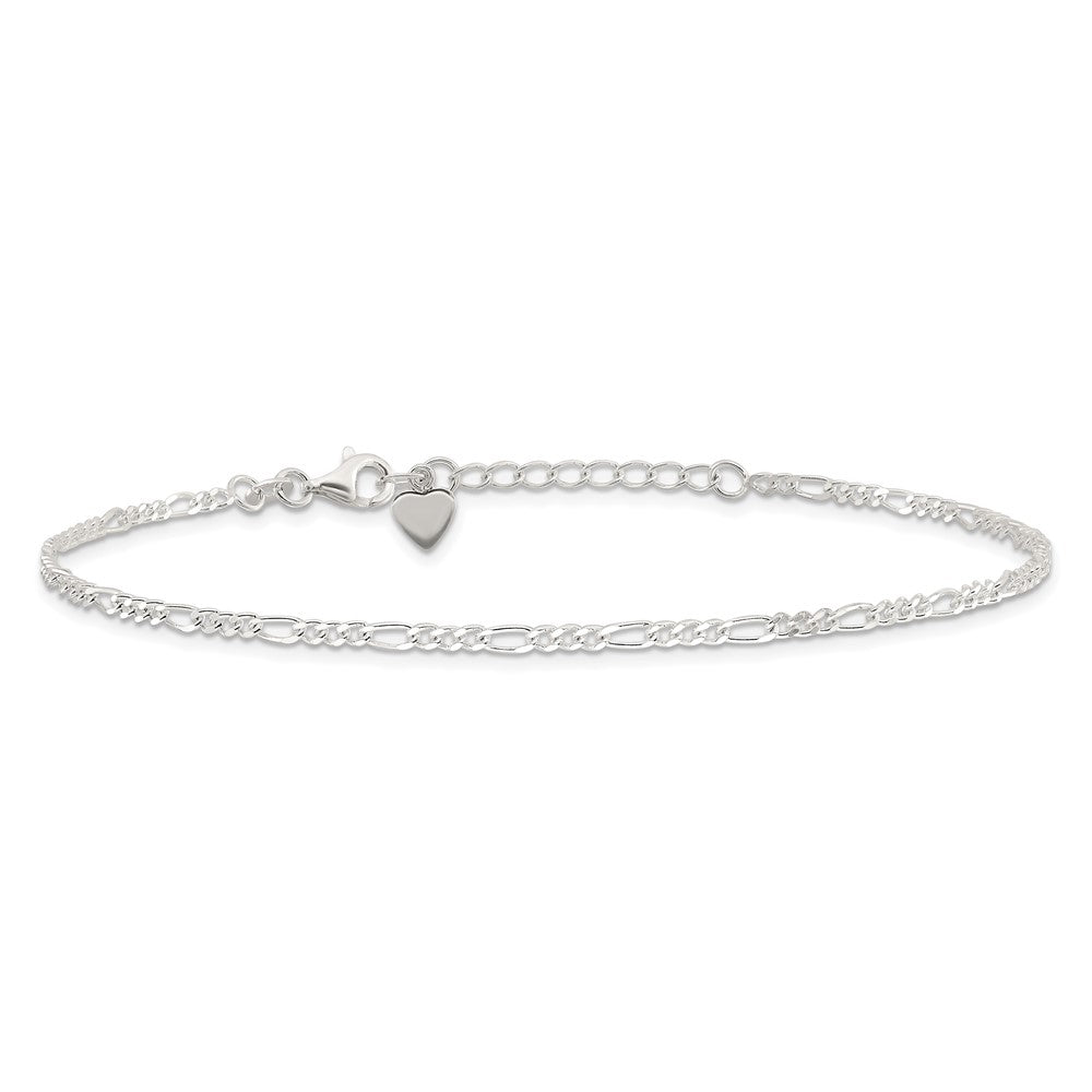 Sterlingsilber Diamantiert Poliert Figaro 9 Zoll Plus 1 Zoll Verlängerung. Fußkettchen