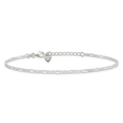 Sterlingsilber Diamantiert Poliert Figaro 9 Zoll Plus 1 Zoll Verlängerung. Fußkettchen