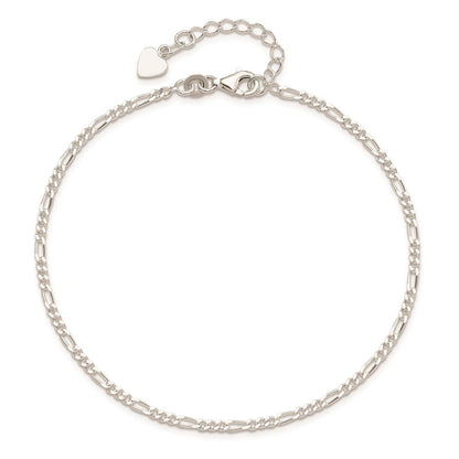 Sterlingsilber Diamantiert Poliert Figaro 9 Zoll Plus 1 Zoll Verlängerung. Fußkettchen