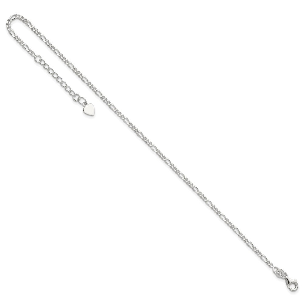 Sterlingsilber Diamantiert Poliert Figaro 9 Zoll Plus 1 Zoll Verlängerung. Fußkettchen