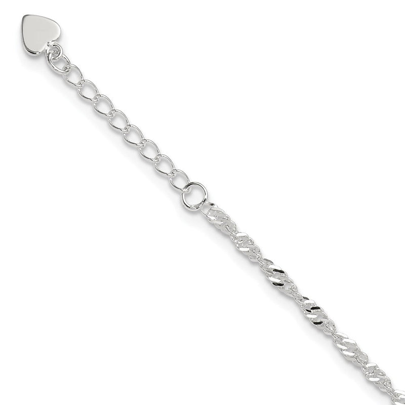 Sterlingsilber Diamantiert Poliert 9 Zoll Including A 1 Zoll Verlängerung. Fußkettchen