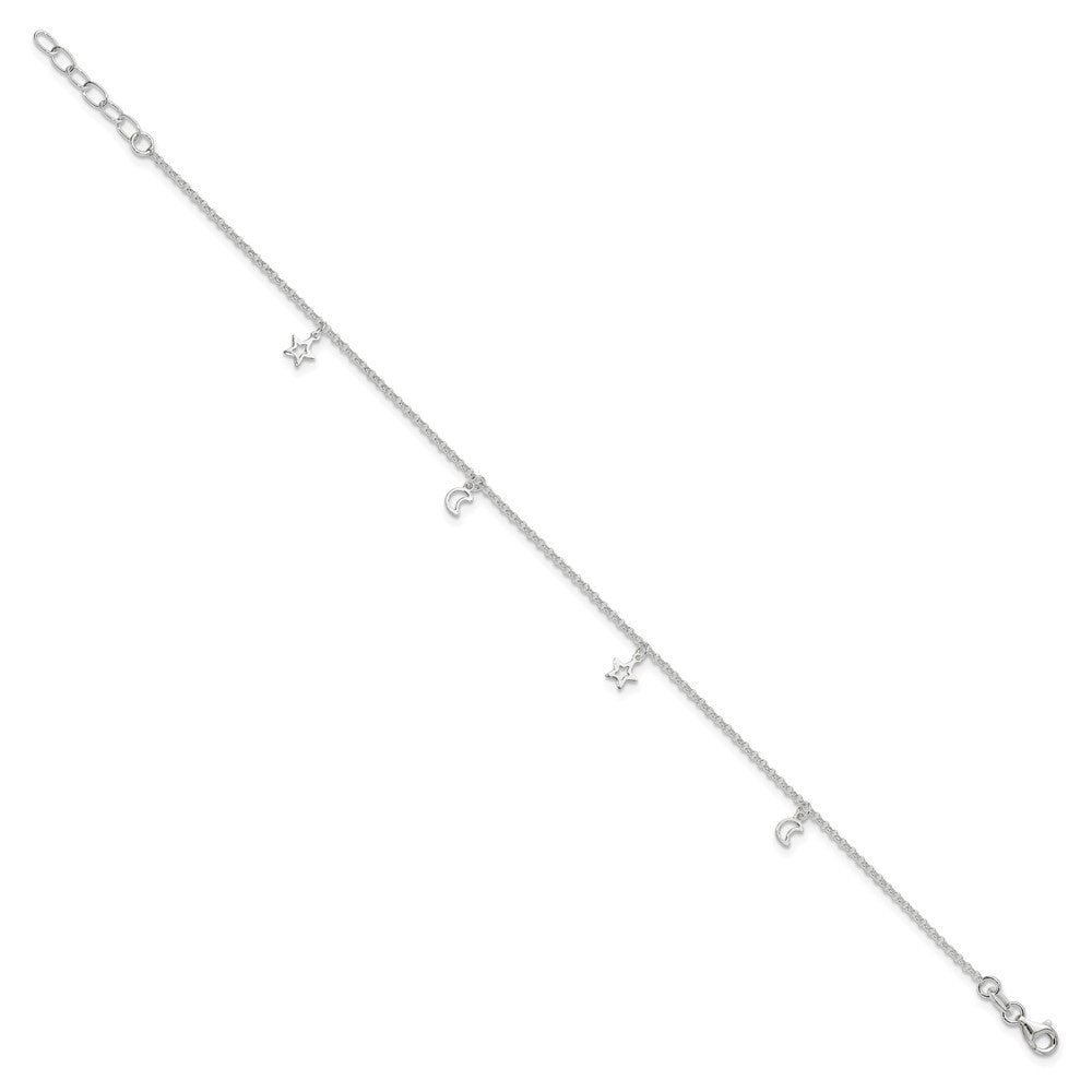 Sterlingsilber Mond und Sterne 9 Zoll Plus 1 Zoll Verlängerung. Fußkettchen