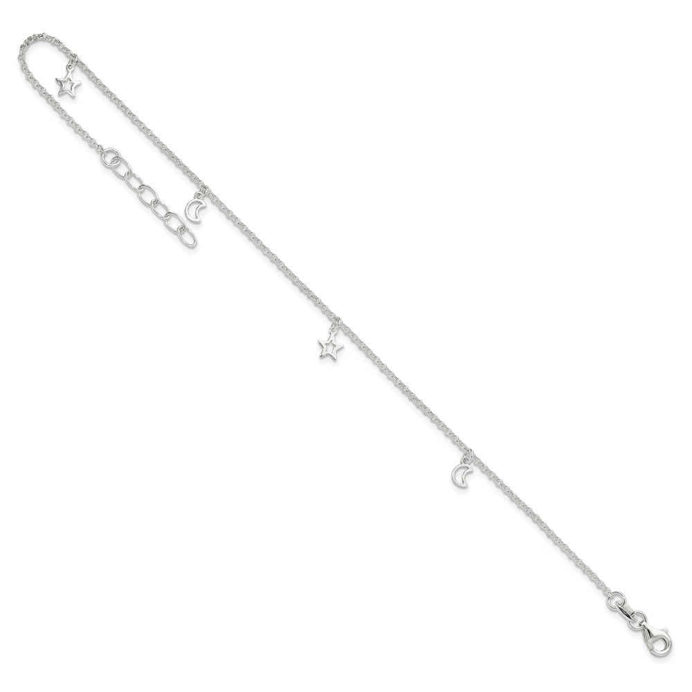 Sterlingsilber Mond und Sterne 9 Zoll Plus 1 Zoll Verlängerung. Fußkettchen