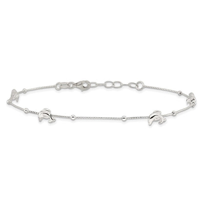 Sterlingsilber Poliert Delfin9in Plus 1 Zoll Verlängerung. Fußkettchen