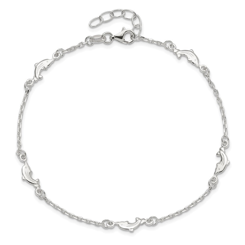 Sterlingsilber Poliert Delfin 9 Zoll Plus 1 Zoll Verlängerung. Fußkettchen