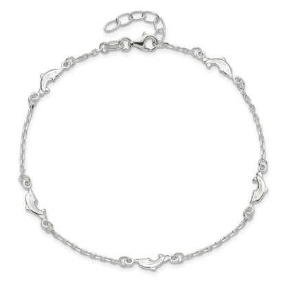 Sterlingsilber Poliert Delfin 9 Zoll Plus 1 Zoll Verlängerung. Fußkettchen