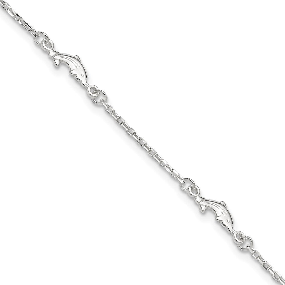 Sterlingsilber Poliert Delfin 9 Zoll Plus 1 Zoll Verlängerung. Fußkettchen