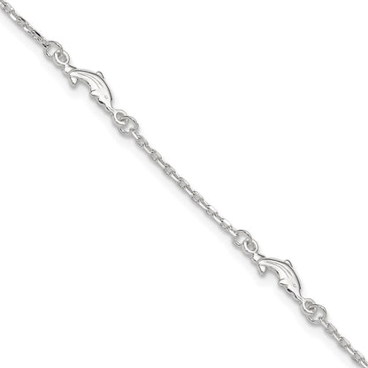 Sterlingsilber Poliert Delfin 9 Zoll Plus 1 Zoll Verlängerung. Fußkettchen