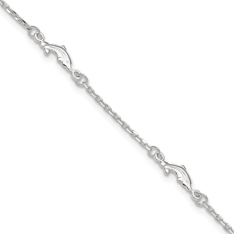 Sterlingsilber Poliert Delfin 9 Zoll Plus 1 Zoll Verlängerung. Fußkettchen