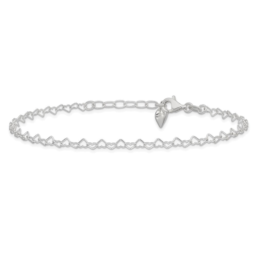 Sterlingsilber Poliert Gewölbt Herz 9 Zoll Plus 1 Zoll Verlängerung. Fußkettchen