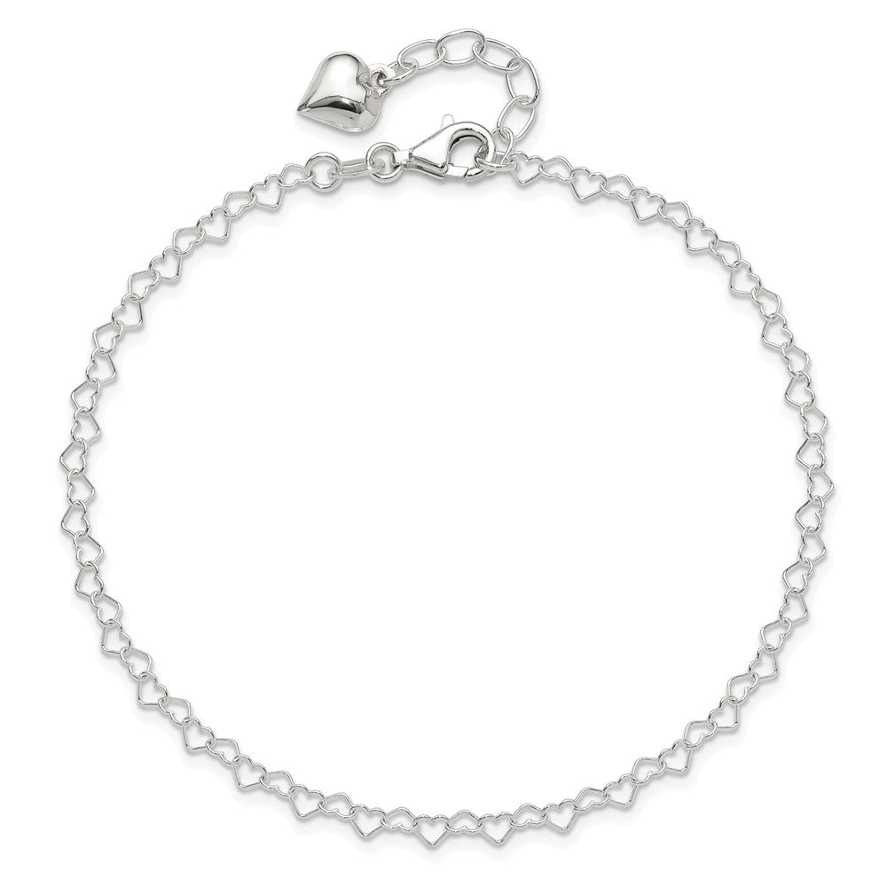 Sterlingsilber Poliert Gewölbt Herz 9 Zoll Plus 1 Zoll Verlängerung. Fußkettchen