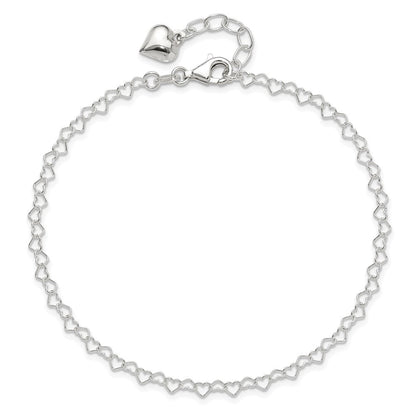 Sterlingsilber Poliert Gewölbt Herz 9 Zoll Plus 1 Zoll Verlängerung. Fußkettchen
