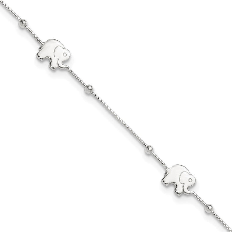Sterlingsilber Poliert Elefant 9 Zoll Plus 2 Zoll Verlängerung. Fußkettchen