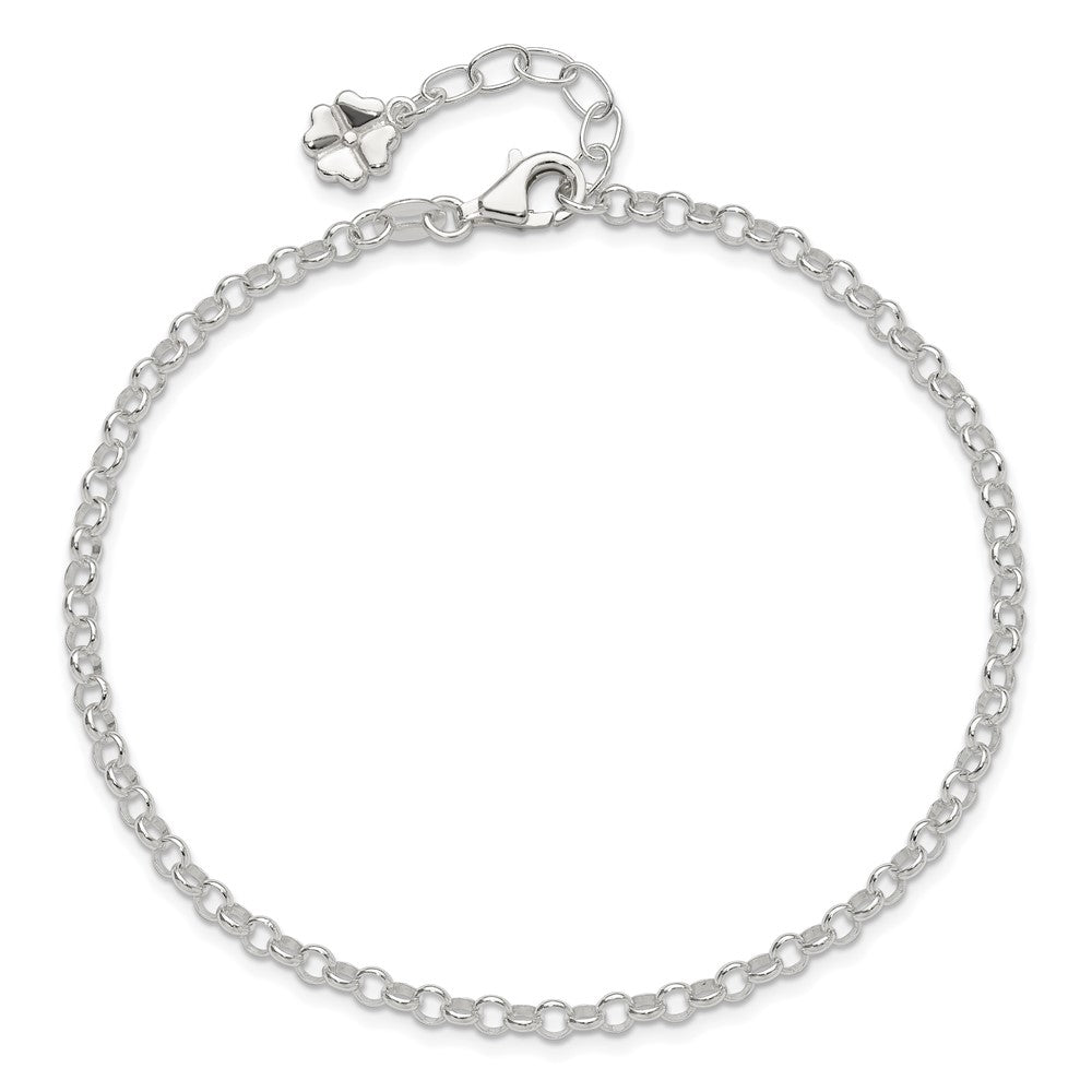 Sterlingsilber Poliert Vier Blatt Klee 9 Zoll Plus 1 Zoll Verlängerung. Fußkettchen