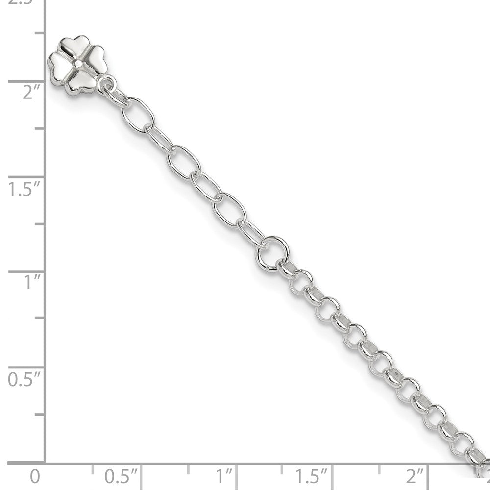 Sterlingsilber Poliert Vier Blatt Klee 9 Zoll Plus 1 Zoll Verlängerung. Fußkettchen