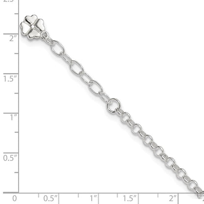 Sterlingsilber Poliert Vier Blatt Klee 9 Zoll Plus 1 Zoll Verlängerung. Fußkettchen