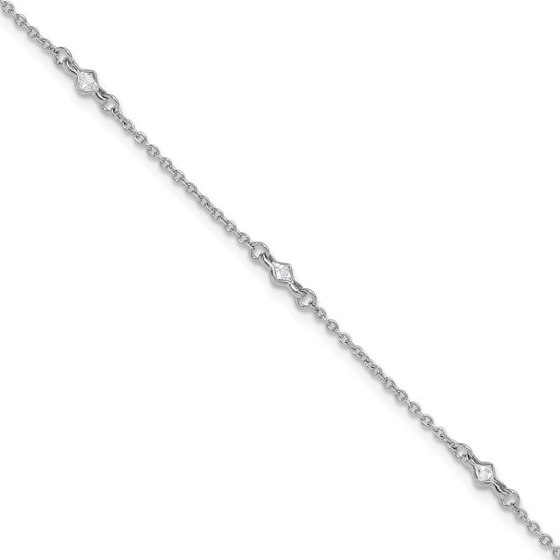 Sterlingsilber Rhodiniert 9 Zoll Plus 1 Zoll Verlängerung. 5 Station Zirkonia Fußkettchen