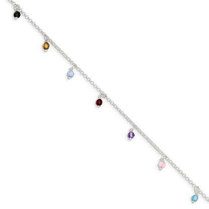 Sterlingsilber Poliert Multi-colored Perlen 9 Zoll Plus 1 Zoll Verlängerung. Fußkettchen