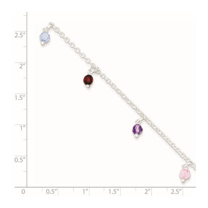 Sterlingsilber Poliert Multi-colored Perlen 9 Zoll Plus 1 Zoll Verlängerung. Fußkettchen