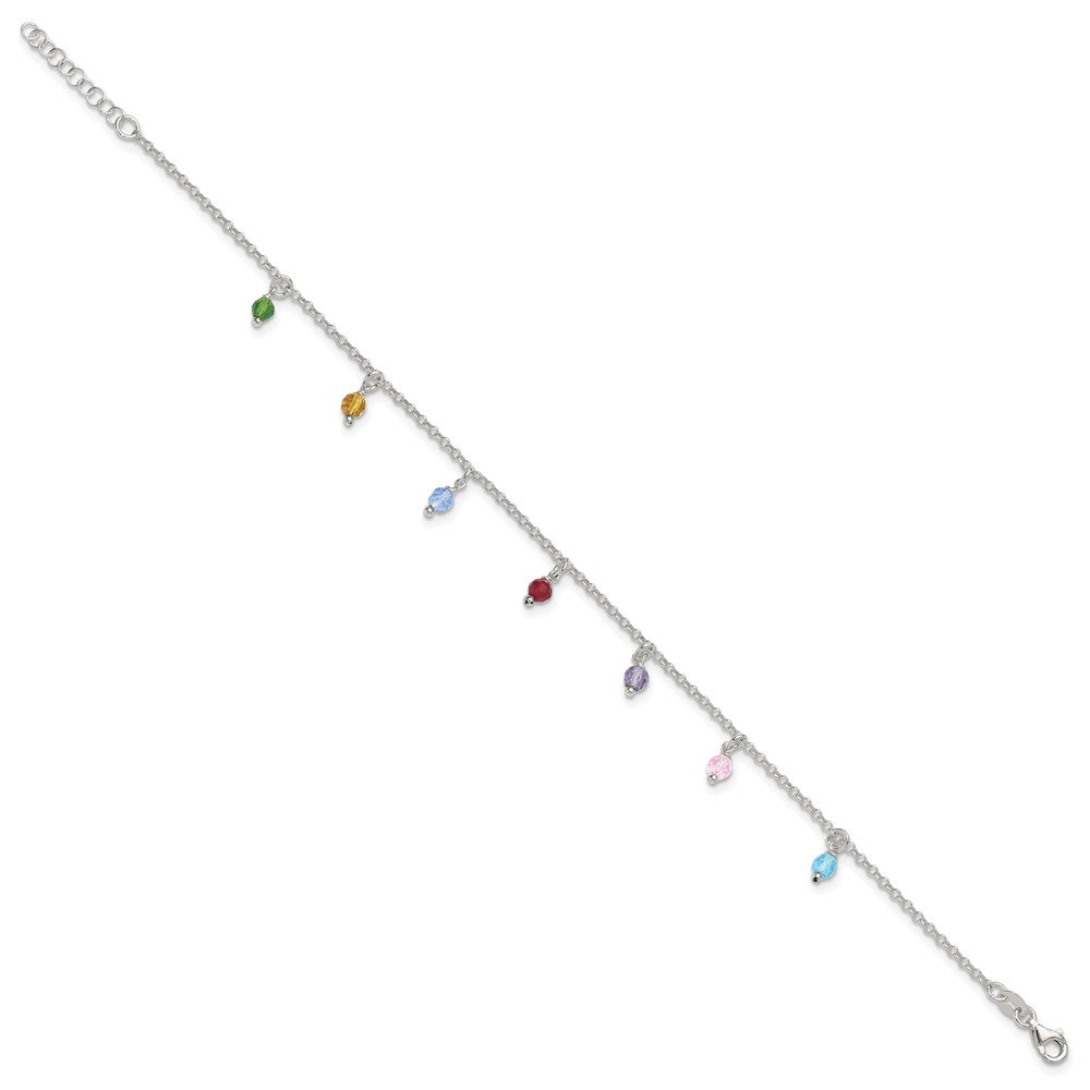 Sterlingsilber Poliert Multi-colored Perlen 9 Zoll Plus 1 Zoll Verlängerung. Fußkettchen