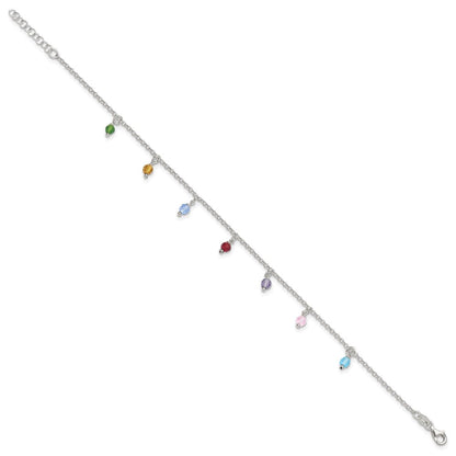 Sterlingsilber Poliert Multi-colored Perlen 9 Zoll Plus 1 Zoll Verlängerung. Fußkettchen