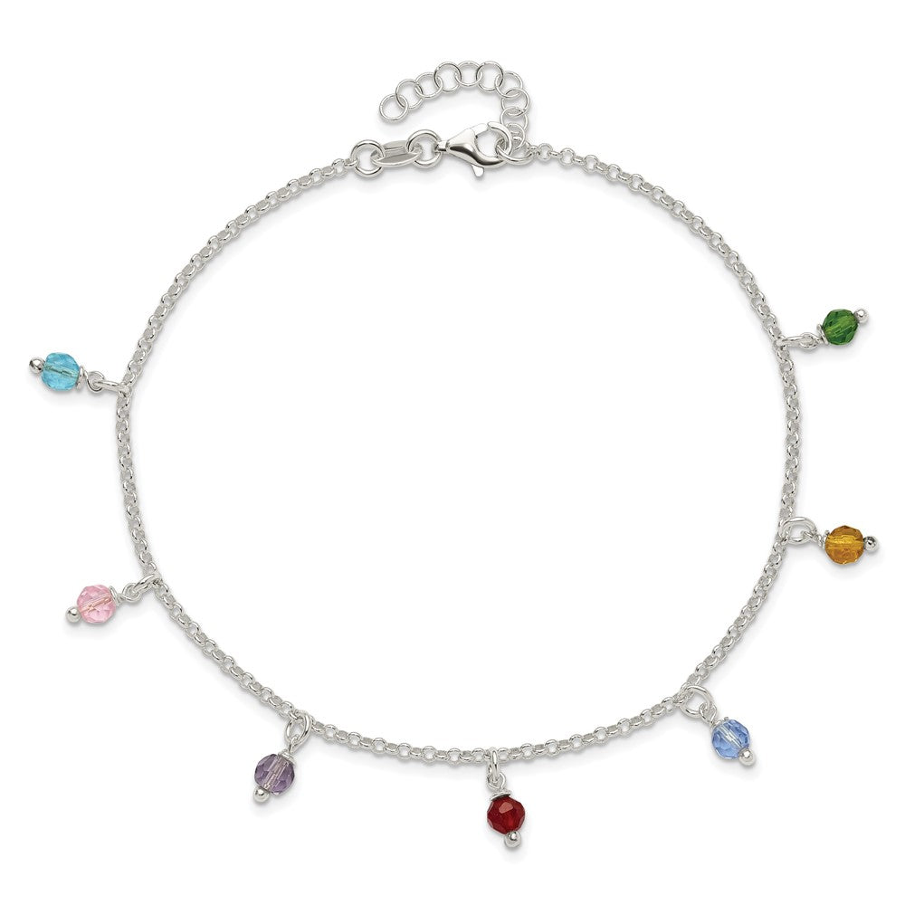 Sterlingsilber Poliert Multi-colored Perlen 9 Zoll Plus 1 Zoll Verlängerung. Fußkettchen