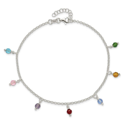 Sterlingsilber Poliert Multi-colored Perlen 9 Zoll Plus 1 Zoll Verlängerung. Fußkettchen