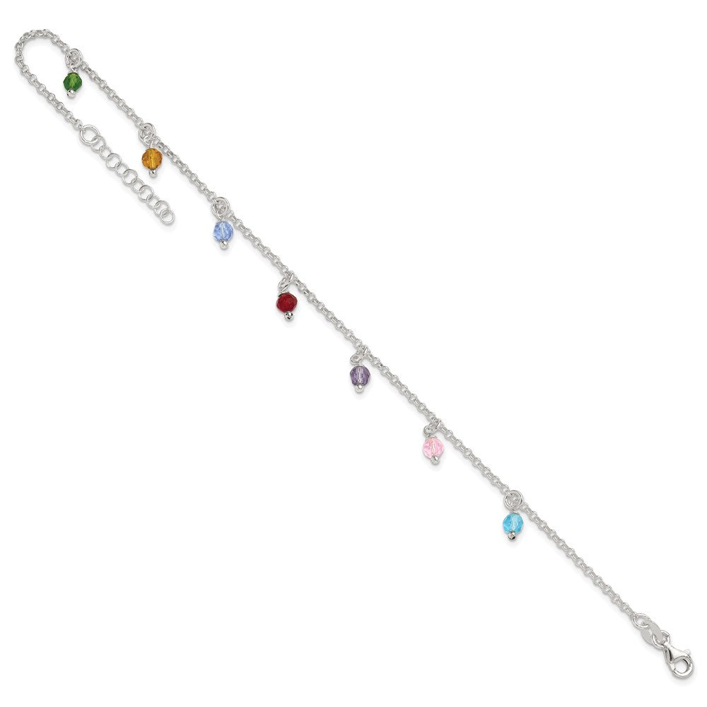Sterlingsilber Poliert Multi-colored Perlen 9 Zoll Plus 1 Zoll Verlängerung. Fußkettchen