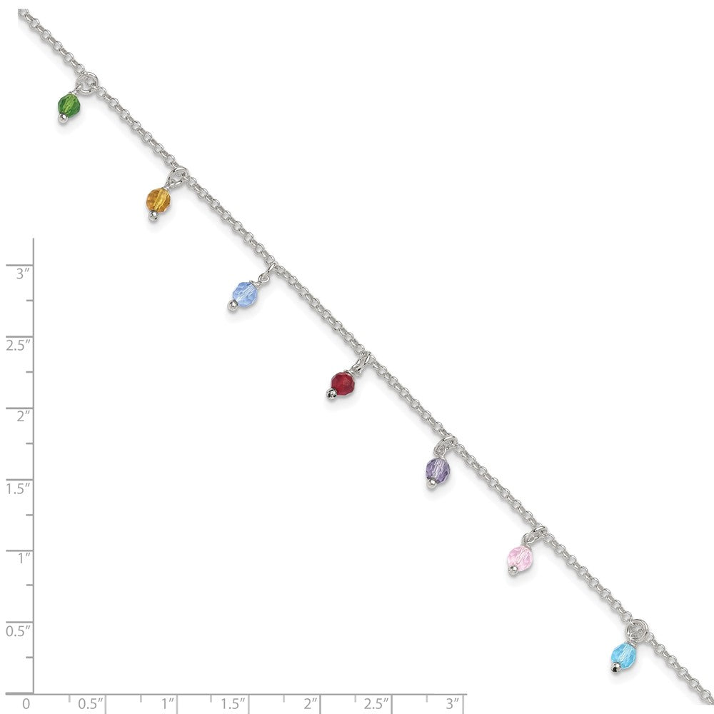 Sterlingsilber Poliert Multi-colored Perlen 9 Zoll Plus 1 Zoll Verlängerung. Fußkettchen