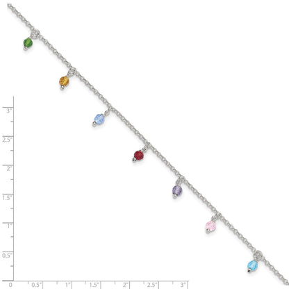 Sterlingsilber Poliert Multi-colored Perlen 9 Zoll Plus 1 Zoll Verlängerung. Fußkettchen