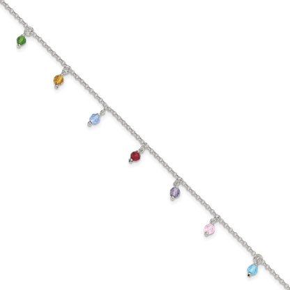 Sterlingsilber Poliert Multi-colored Perlen 9 Zoll Plus 1 Zoll Verlängerung. Fußkettchen