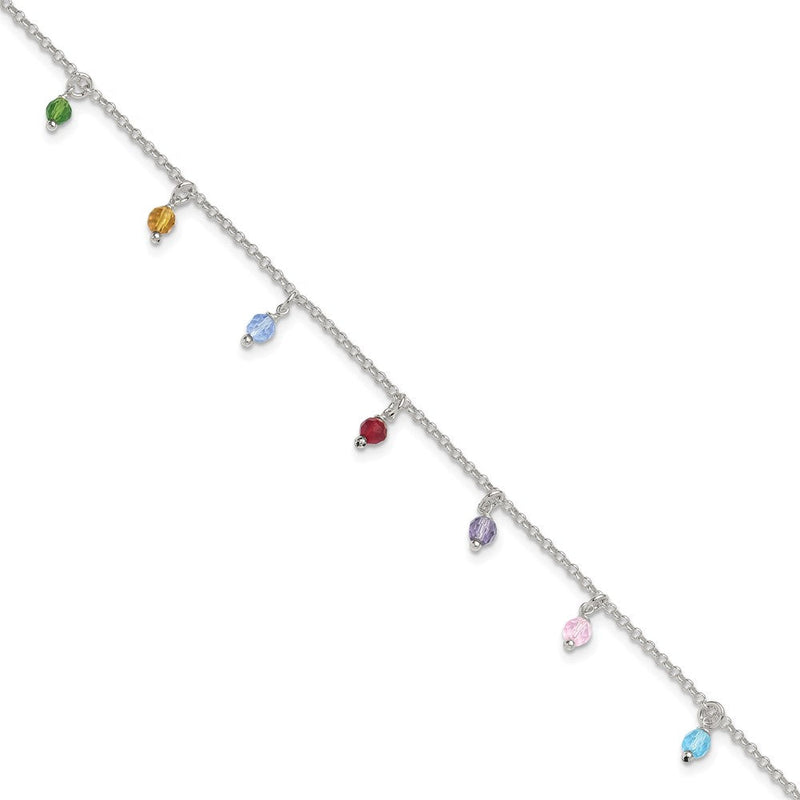 Sterlingsilber Poliert Multi-colored Perlen 9 Zoll Plus 1 Zoll Verlängerung. Fußkettchen
