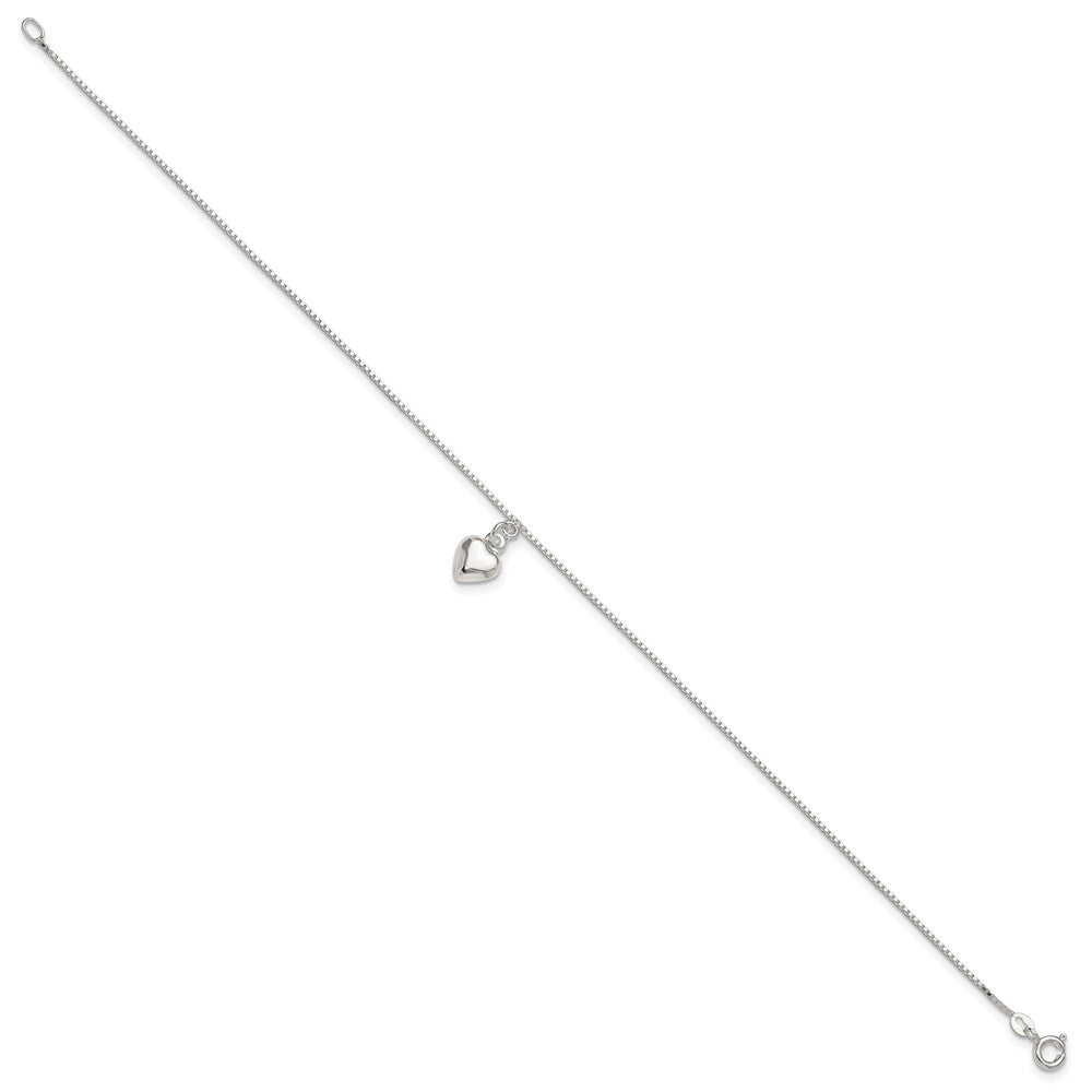 Sterlingsilber 10inch Poliert Gewölbt Herz Fußkettchen