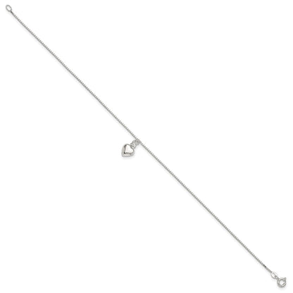 Sterlingsilber 10inch Poliert Gewölbt Herz Fußkettchen