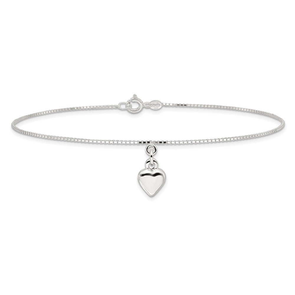 Sterlingsilber 10inch Poliert Gewölbt Herz Fußkettchen
