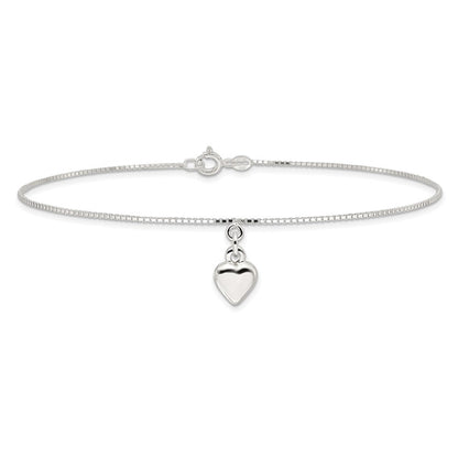 Sterlingsilber 10inch Poliert Gewölbt Herz Fußkettchen