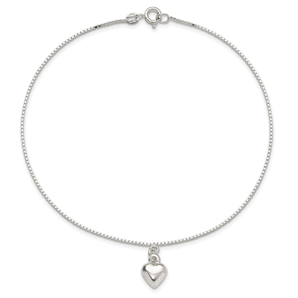 Sterlingsilber 10inch Poliert Gewölbt Herz Fußkettchen