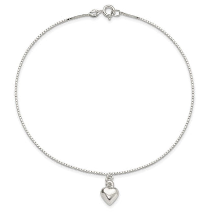 Sterlingsilber 10inch Poliert Gewölbt Herz Fußkettchen