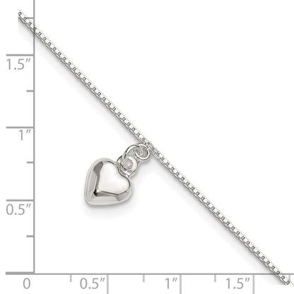 Sterlingsilber 10inch Poliert Gewölbt Herz Fußkettchen