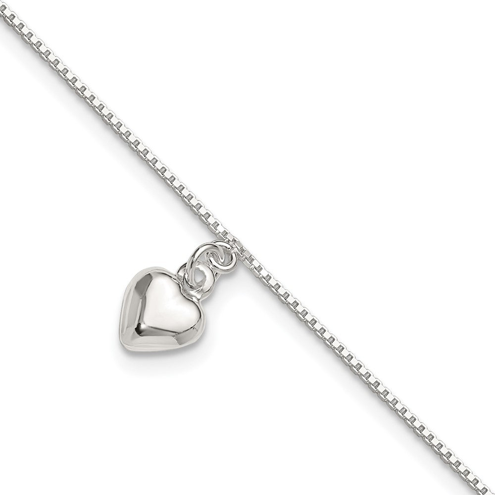 Sterlingsilber 10inch Poliert Gewölbt Herz Fußkettchen