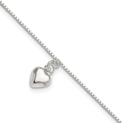 Sterlingsilber 10inch Poliert Gewölbt Herz Fußkettchen